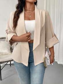Calvaya Bộ đồ hàng ngày đơn giản màu trơn dành cho nữ cỡ lớn - Màu Khaki - Xem 4