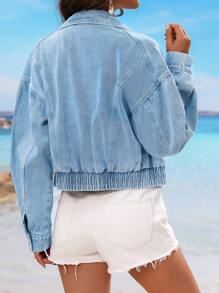 SHEIN LUNE Ladies' Plain And Simple Daily Zipper Denim Jacket