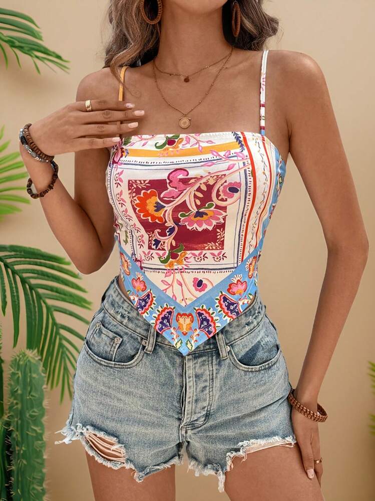 Travachic Camiseta sin mangas asimétrica casual de mujer con estampado floral para vacaciones - Multicolor - Añade 5