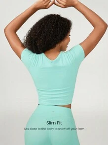 GLOWMODE FeatherFit™ Focus Drawstring Pleated Short Sleeve Tee Light Support Low Impact Yoga Studio Gym