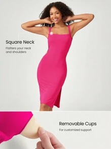 GLOWMODE FeatherFit™-Air 交叉后系带开叉运动中长连衣裙，内置胸罩，低冲击瑜伽日常 - 熱帶粉紅色 - 查看 2