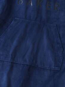 Boys' Teenage Simple Navy Blue English Letter Printed Long Sleeve Hooded Top And Pants Homewear Set - Navy Blue - View 8