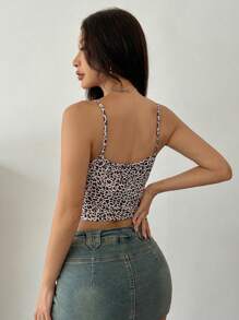 EgrlEra 女士夏季蕾丝拼布 V 领修身吊带背心 图案猎豹印花 T 恤 女士上衣