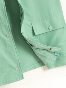 SHEIN 青少年男孩休閒連帽背心，秋季時尚工作服夾克 - 綠色 - 查看 7