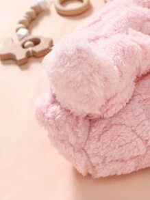 SHEIN 女婴粉色纯色羊毛连帽连脚睡衣，可爱的冬装 - 淺粉色 - 查看 4