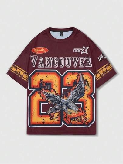 Street Life Maglietta da uomo con stampa dell'icona n. 23, stile football jersey a maniche corte, stile vintage da strada, adatta per scuola