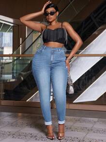 SHEIN SXY 加大尺碼彈性牛仔緊身褲，萬用款式