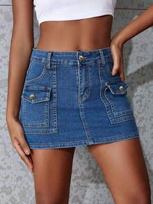 女士带口袋牛仔裙，休闲百搭，防走光