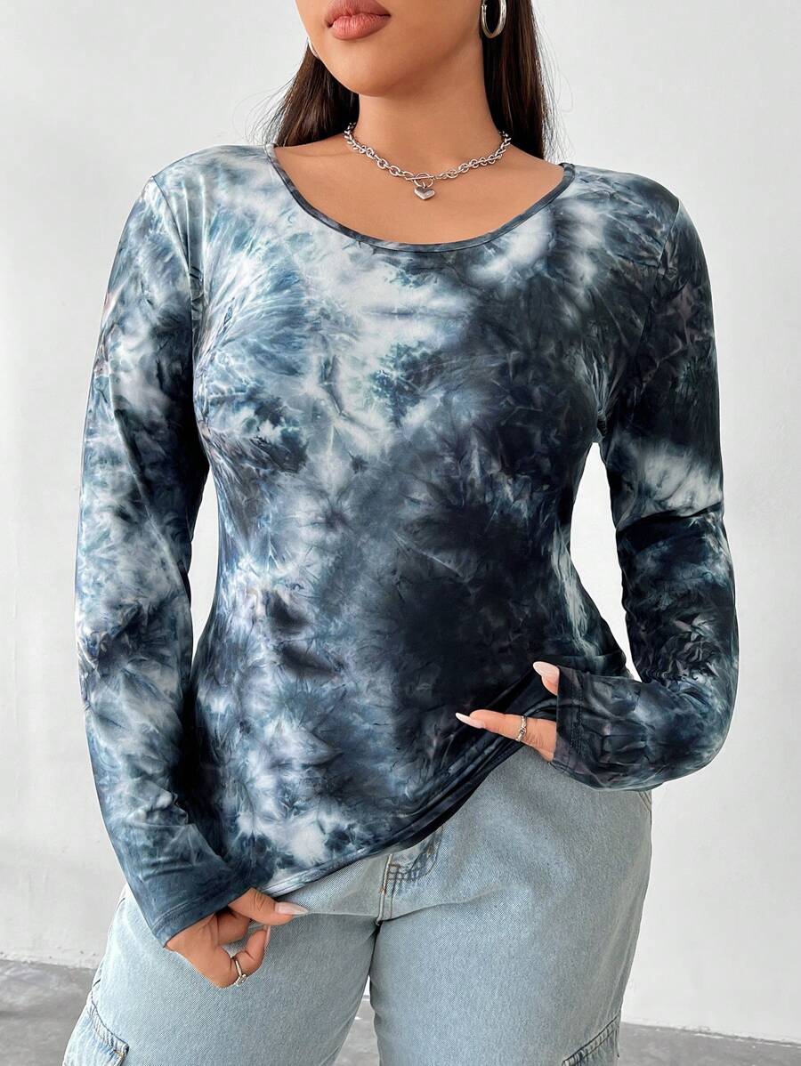 SHEIN EZwear Women's Plus Size Grey Blue Brown White Tie Dye Fabric