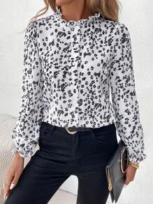 Chiquease Elegantes Damen Hemd mit Blumenmuster und Langarm, Frühling/Herbst