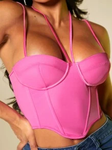 SHEIN SXY Padded Built-In Bra Padding Chest Pad Removable Padding Chest Cup Non Removable Padding Women's Valentines Solid Bustier Cami Top - Pink - View 1
