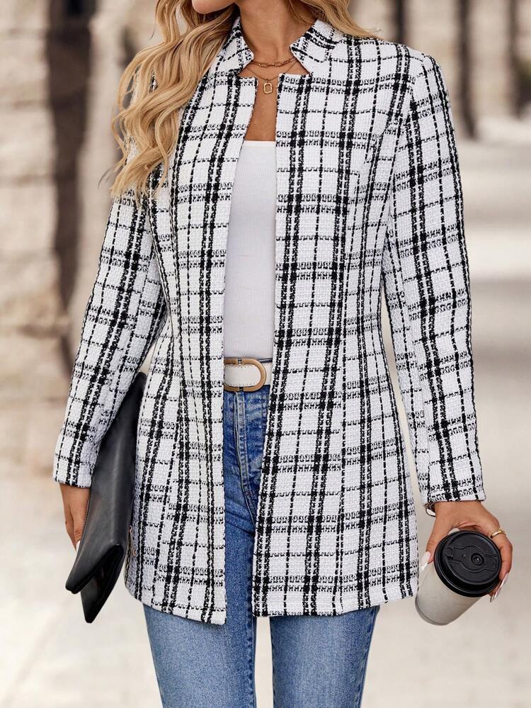 Plaid Printed Casual Holiday Long Sleeve Jacket