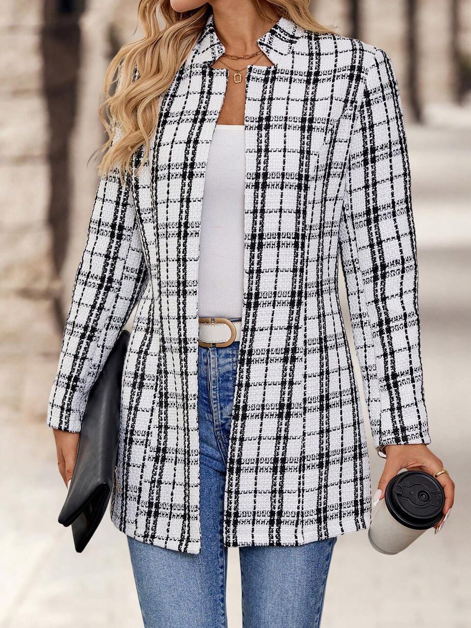 Plaid Printed Casual Holiday Long Sleeve Jacket