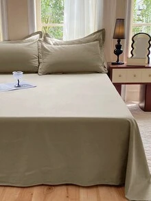 1pc Solid Color Brushed Fabric Single Bed Sheet - Khaki - View 2