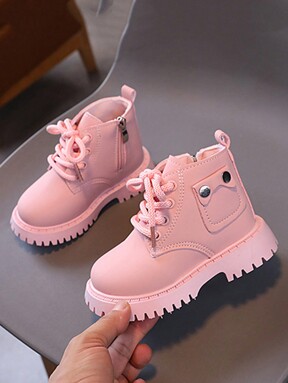 Baby Girls' Fashionable Boots With Lace-Up And Side Zipper