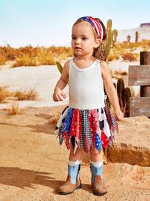 SHEIN 2pcs Baby Girls' Autumn Western Cowgirl Style Denim Outfits, Cool & Cute Daily Casual Set