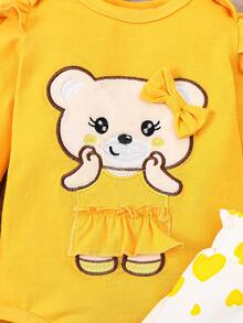 SHEIN 3 piezas Sets de ropa de cama bordados para bebé niña, ropa de primavera y otoño - Amarillo - Ver 3