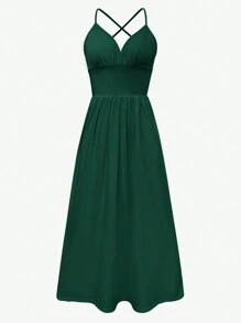 Breezaya Đầm Maxi Không Tay Xẻ Tà Màu Trơn Mùa Hè Gợi Cảm Cho Nữ - Màu xanh lá cây đậm - Xem 5