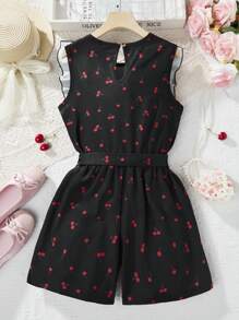 SHEIN Conjunto de top y shorts con estampado de cerezas para niñas preadolescentes