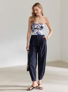 MOTF PREMIUM Top De Tubo Bustier Slim Fit Estampado Plantas - Azul Marino - Ver 6