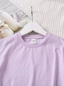 Young Girl Knitted Solid Color Letter Print Loose Casual Dress With Round Neck