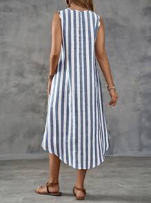 EMERY ROSE Vestido de mujer sin mangas con rayas de estilo campestre para vacaciones en la isla