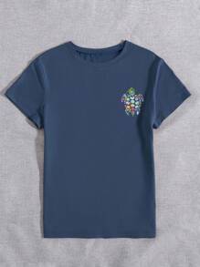 INAWLY Watercolor Ocean Turtle Print Women's Short Sleeve Casual T-Shirt With Round Neck Graphic Tees Women Tops