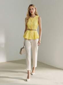 MOTF PREMIUM ÁO CỔ KHÔNG TAY PEPLUM NÚT CAO CẤP TRƯỚC - Màu vàng - Xem 9