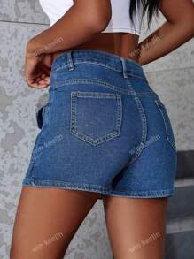 Jupe en jean pour femme avec poches, style casual et polyvalent, anti-transparence