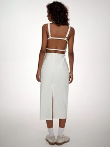 Forever 21 Váy thời trang Thu Đông cho nữ màu trắng bó sát/ hở lưng/ cơ bản/ bó sát/ dài - trắng - Xem 7