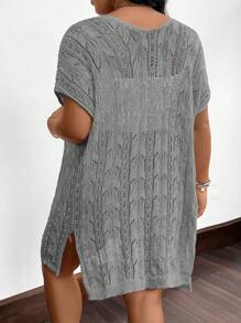 SHEIN LUNE Chaqueta casual de talla grande sólido de cuello en V con mangas cortas - Gris - Ver 2