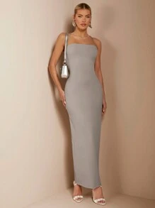 SHEIN BAE Vestido sin espalda de unicolor con detalles intrincados de tiras para mujeres