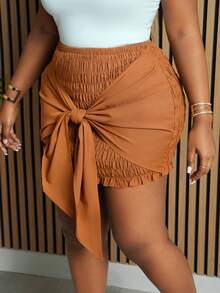 Slaydiva Váy bó sát mini thắt eo phong cách đường phố giản dị cỡ lớn cho nữ - màu nâu - Xem 3