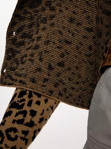 Forever 21 Leopard Print Sweater Cardigan Padded Coat Knit Sweater Women Sweaters Cardigan Sweater Fall Sweaters Women Cardigans Winter Women Clothes - Multicolor - View 8