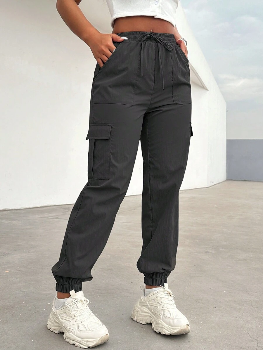 VaVaBold Pantalon femme de couleur unie avec cordon de serrage et taille élastique avec poches, coupe décontractée et ample, jogging femme