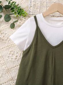 Elladie kids Young Girls Solid Color Simple Daily Jumpsuit