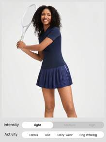 GLOWMODE Game On Stand Collar Mid-Length Sleeve Tee With Mesh Panel Tennis Golf Gym - Navy Blue - View 5