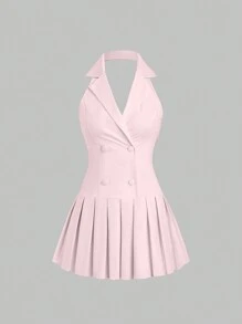 Sweetra 女士純色簡約透氣露背連衣裙