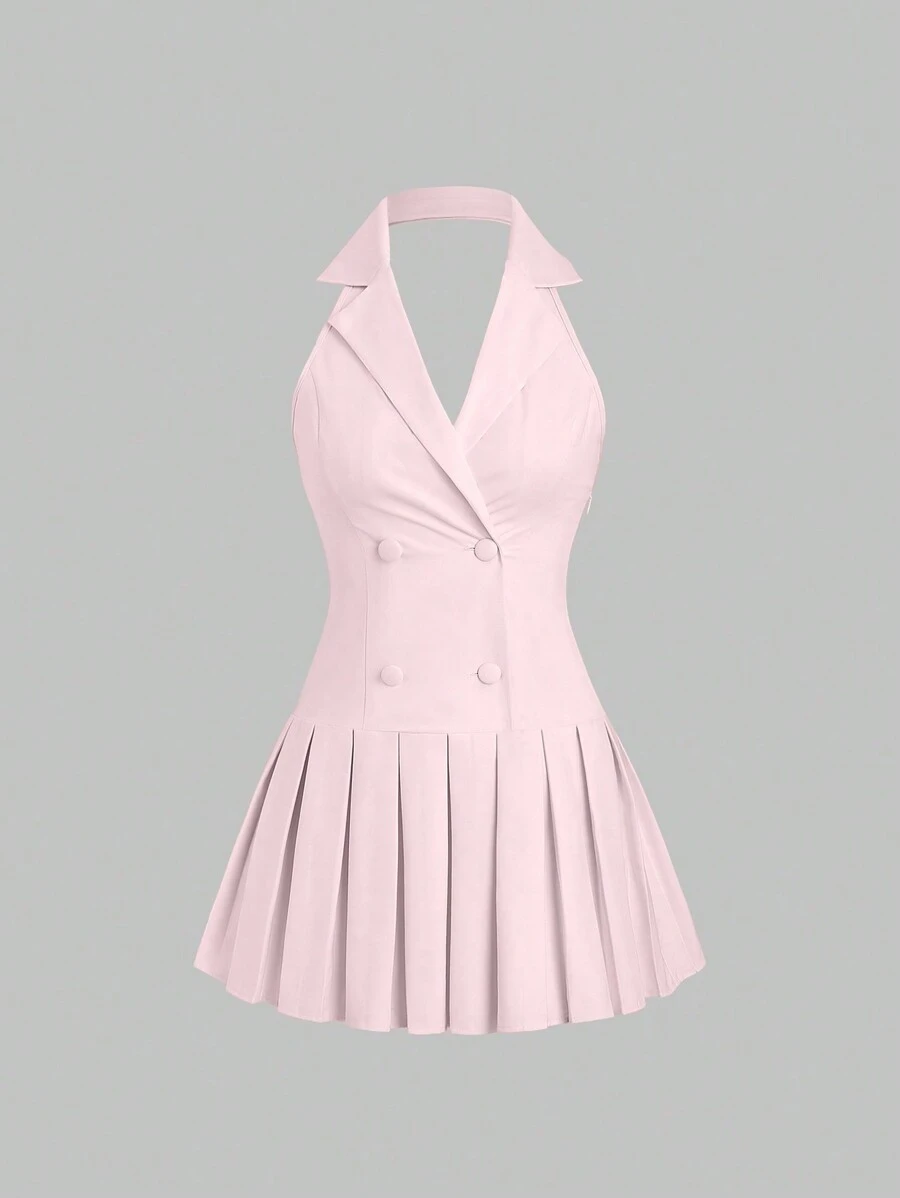 Sweetra 女士純色簡約透氣露背連衣裙