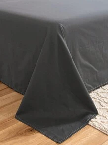 1pc 100% Polyester Lightweight Breathable Solid Color Bedsheet, Modern Composite Fabric Bedroom Bedsheet - Dark Grey - View 5