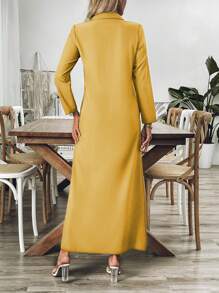 SHEIN LUNE 女裝春夏長袖純色休閒襯衫裙 - 黃色 - 查看 2