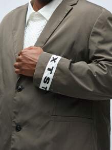 Manfinity VCAY Men's Plus Size Casual Loose Weave Wide Strap Long Sleeve Suit Jacket, Suitable For Autumn And Winter Seasons, For Daily Wear - Brown - View 4