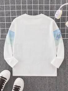 SHEIN Leap Crew Tween Boy's Racing Letter Ombre Print Long Sleeve T-Shirt - White - View 2