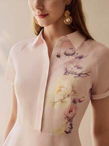 MOTF PREMIUM ORGANZA FLORAL PRINT RAGLAN SLEEVE FLARE HEM MIDI DRESS, WOMEN OUTFIT