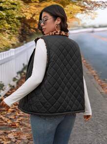 SHEIN VCAY Plus Size Leopard Print Warm Fleece Padded Vest Jacket For Holiday - Multicolor - View 2