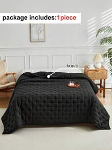 1pc Black Dotted Quilted Polyester Quilt, Simple Japanese Style Bedspread For Single Beds, All Seasons
