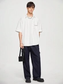 Chillumni Áo sơ mi ngắn tay in chữ mùa hè cho nam - trắng - Xem 4