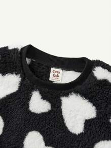 Cozy Pixies Baby Girl Coral Fleece Heart Shaped Pattern Round Neck Sweatshirt, Medium Thick,In Fall/Winter - Black - View 3