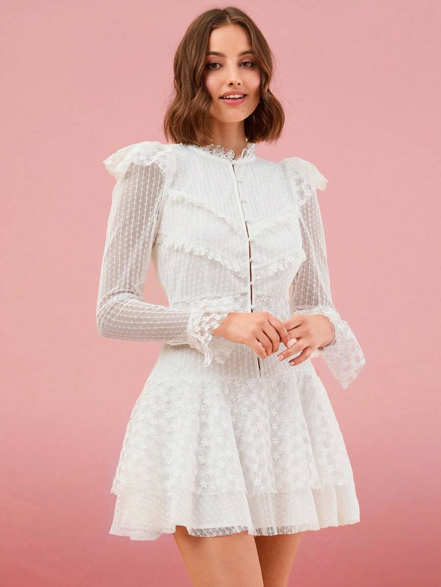 Enchnt Romantic Fall Holiday Women's Plain Simple Daily Long Sleeve Elegant Embroidery Dress