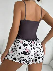 Conjunto de pijama con camiseta Sin mangas y Shorts con estampado de vaca lindo